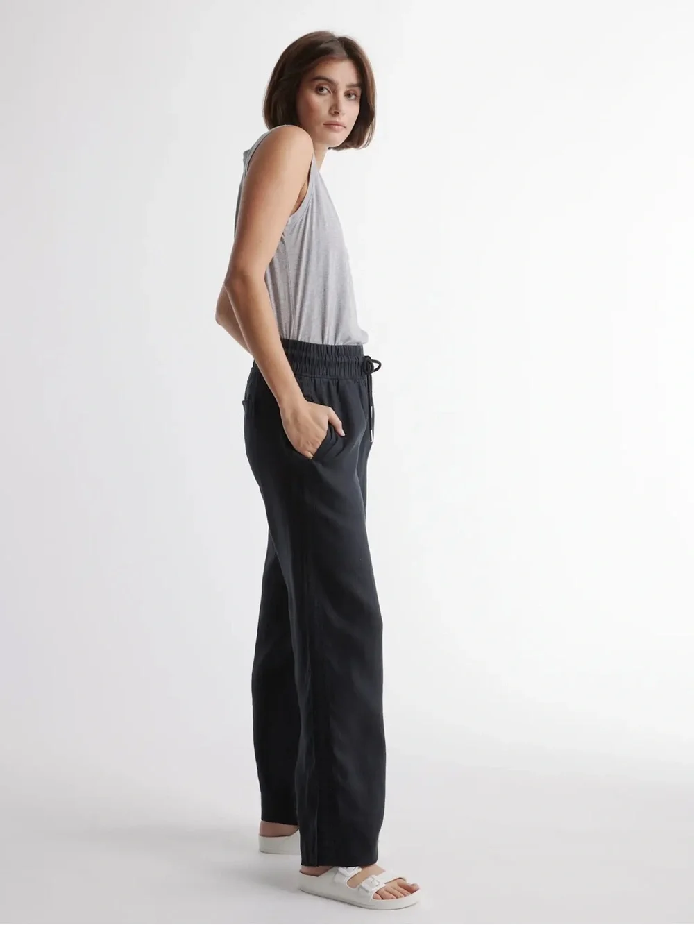 Quince 100% European Linen Wide Leg Pull On Black Pants Size S Coastal Vacation